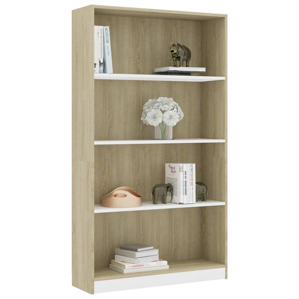 vidaXL B&uuml;cherregal 4 F&auml;cher Wei&szlig; Sonoma-Eiche 80x24x142 Holzwerkstoff