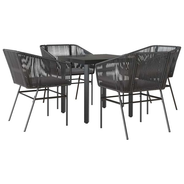 vidaXL 5-tlg. Garten-Essgruppe mit Kissen Schwarz Poly Rattan Glas