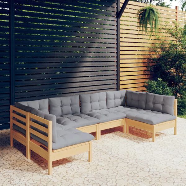 vidaXL 6-tlg. Garten-Lounge-Set mit Grauen Kissen Kiefer Massivholz