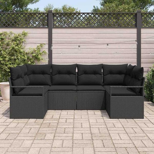 vidaXL Gartensofa-set mit Kissen 6 pcs Schwarz Poly-Rattan