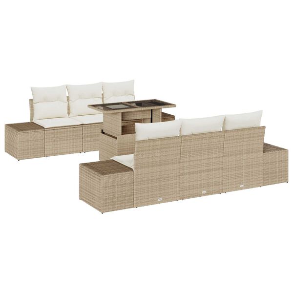 vidaXL Sofa Set mit Kissen 7 pcs Beige und Creme Poly-Rattan