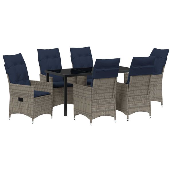 vidaXL Tisch- und Stuhlset mit Kissen 7 pcs Grau PE-Rattan