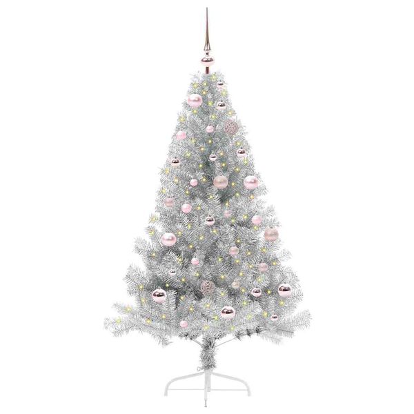 vidaXL K&uuml;nstlicher vorbeleuchteter Weihnachtsbaum Silber 150 cm PET