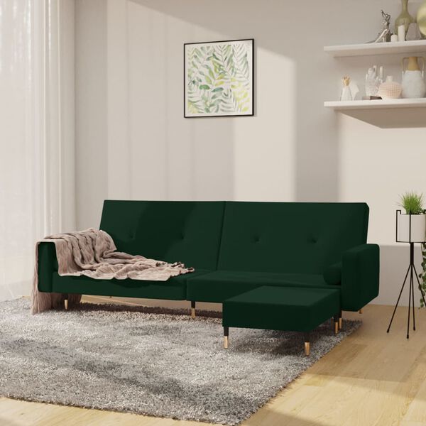 vidaXL Schlafsofa 2-Sitzer mit Fu&szlig;hocker Dunkelgr&uuml;n Samt