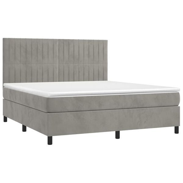 vidaXL Boxspringbett mit Matratze & LED Hellgrau 160x200 cm Samt