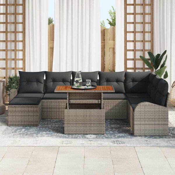 vidaXL Garten-Sofa-Set mit Kissen 9 pcs Grau