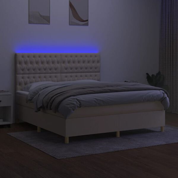 vidaXL Boxspringbett mit Matratze & LED Creme 180x200 cm Stoff