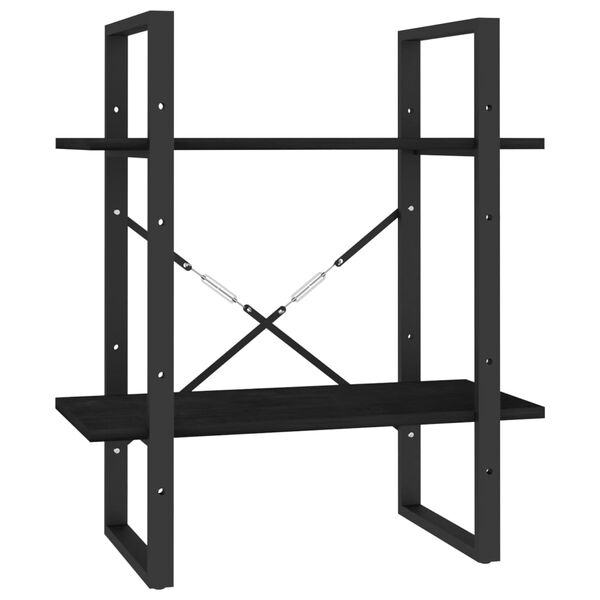 vidaXL Bücherregal 2 Böden Schwarz 60x30x70 cm Massivholz Kiefer