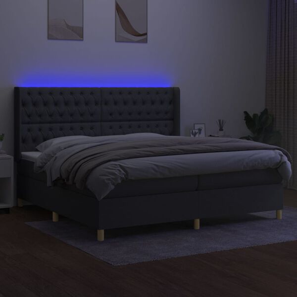 vidaXL Boxspringbett mit Matratze & LED Dunkelgrau 200x200 cm Stoff
