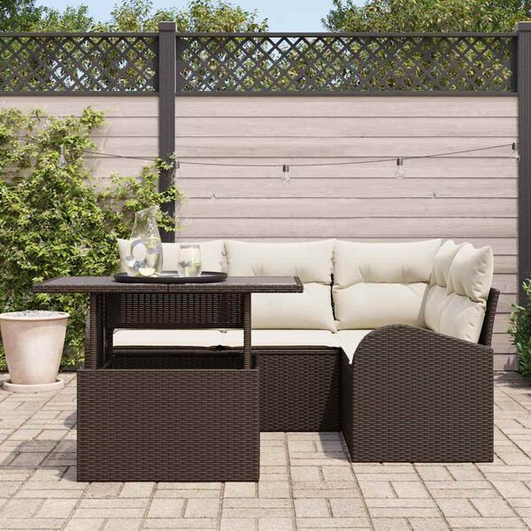 vidaXL Garten-Sofa-Set mit Kissen 5 pcs Braun Poly Rattan