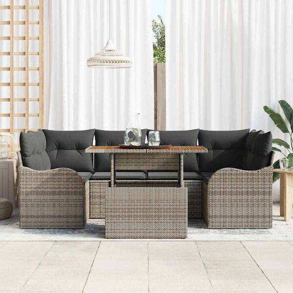 vidaXL Garten-Sofa-Set mit Kissen 7 pcs Grau