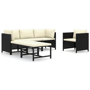 vidaXL 6-tlg. Garten-Lounge-Set mit Kissen Poly Rattan Schwarz