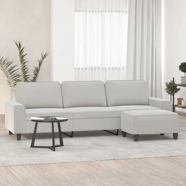 vidaXL 3-Sitzer-Sofa mit Hocker Hellgrau 210 cm Mikrofasergewebe