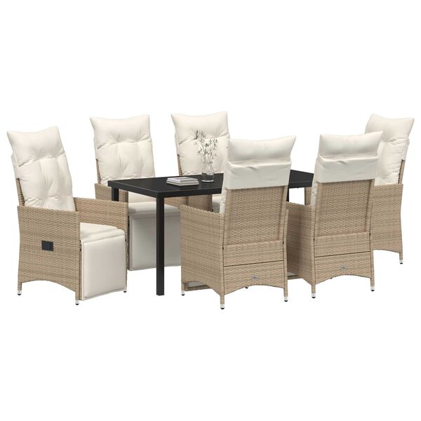 vidaXL Garten Essgruppe mit Kissen 7 pcs Beige Poly-Rattan