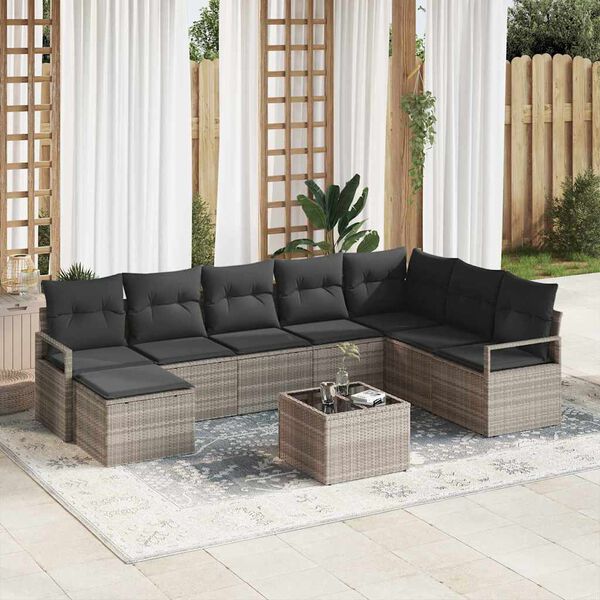 vidaXL Sofa Set mit Kissen 9 pcs Hellgrau Poly Rattan