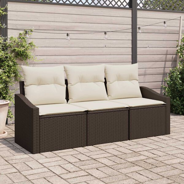 vidaXL Sofa Set mit Kissen 3 pcs Braun Poly-Rattan