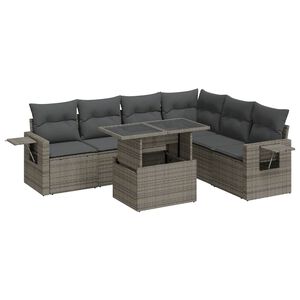 vidaXL 7-tlg. Garten-Sofagarnitur mit Kissen Grau Poly Rattan