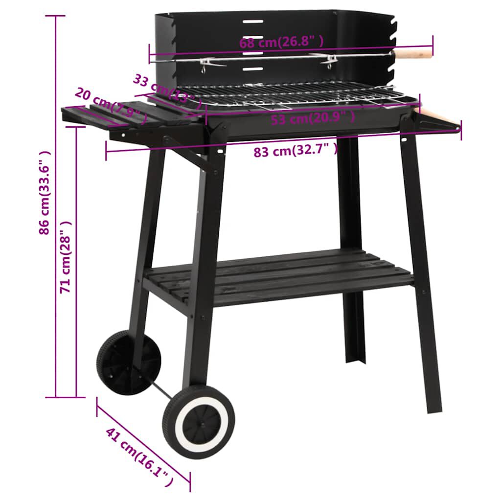 Dmora Holzkohlegrill Auf Rädern – Made In Italy, Schwarz/rot, 110x80x104 Cm, Inkl. Großem Grillrost