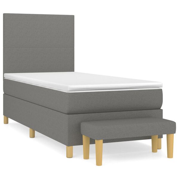 vidaXL Boxspringbett mit Matratze Dunkelgrau 90x200 cm Stoff
