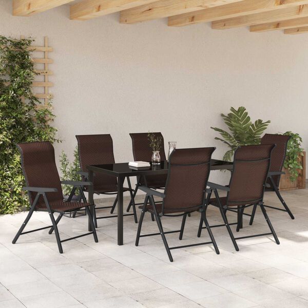 vidaXL Garten Essgruppe 7 pcs Braun Poly Rattan
