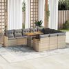 vidaXL 11-tlg. Garten-Sofagarnitur mit Kissen Beige Poly Rattan Akazie