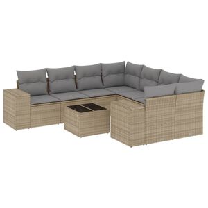 vidaXL 9-tlg. Garten-Sofagarnitur mit Kissen Beige Poly Rattan