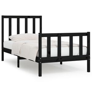 vidaXL Massivholzbett Schwarz 75x190 cm