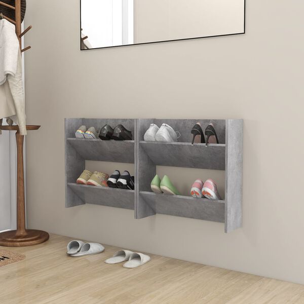 vidaXL Wand-Schuhschr&auml;nke 2 Stk. Betongrau 60x18x60 cm Holzwerkstoff