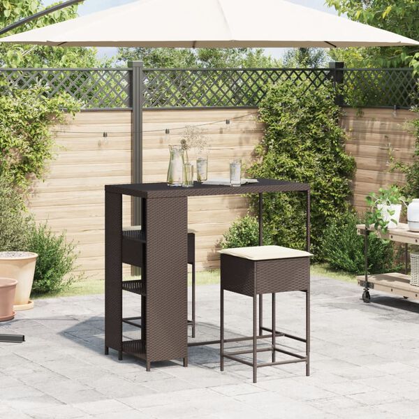 vidaXL 3-tlg. Gartenbar-Set mit Kissen Braun Poly Rattan