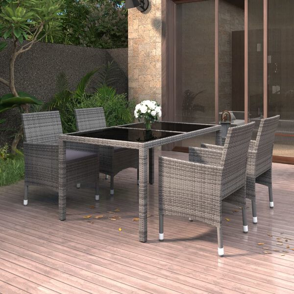 vidaXL 5-tlg. Garten-Essgruppe Poly Rattan und Hartglas Grau