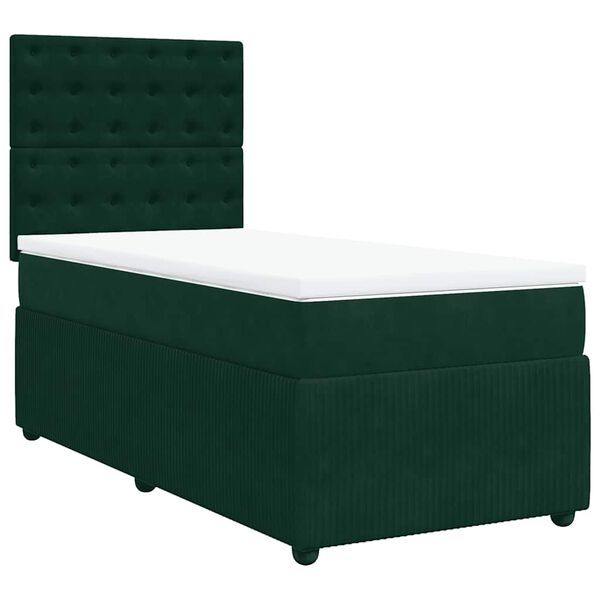 vidaXL Boxspringbett mit Matratze Dunkelgr&uuml;n 90x190 cm Samt