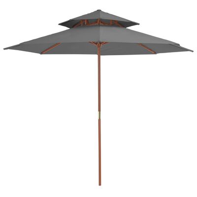 vidaXL Sonnenschirm mit Doppeldach und Holzstange 270 cm Anthrazit