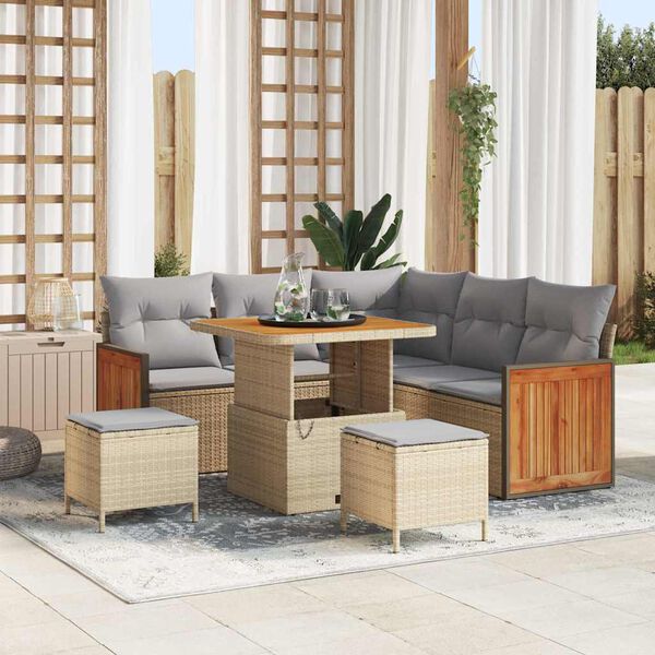 vidaXL Gartensofa-set mit Kissen 9 pcs Beige und Hellgrau Poly-Rattan