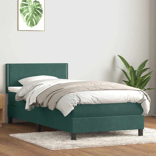 vidaXL Boxspringbett mit Matratze Dunkelgr&uuml;n 100x210 cm Samt