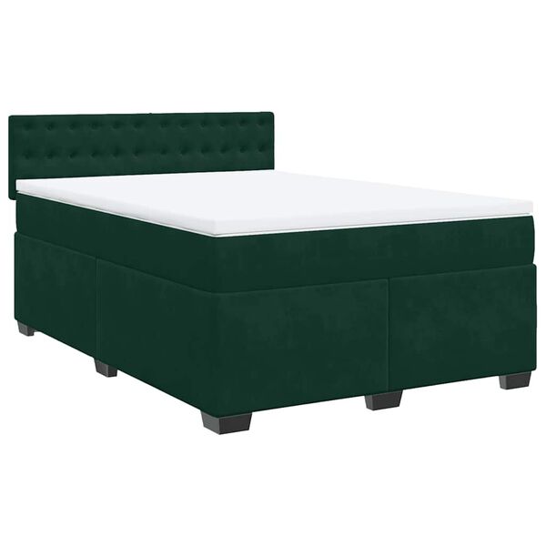 vidaXL Boxspringbett mit Matratze Dunkelgr&uuml;n 160x200 cm Samt