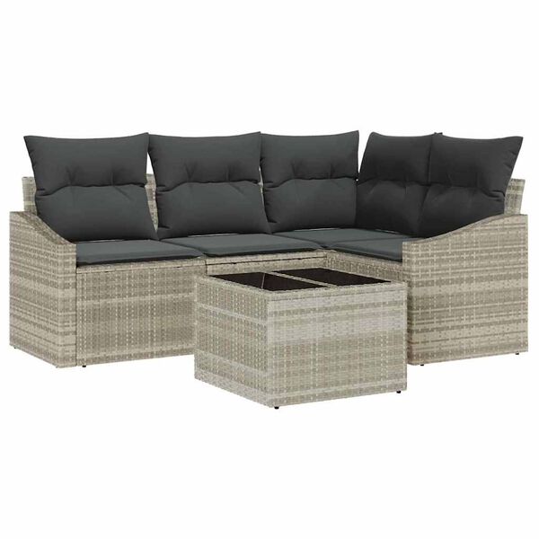 vidaXL Gartensofa-set mit Kissen 5 pcs Hellgrau Poly-Rattan