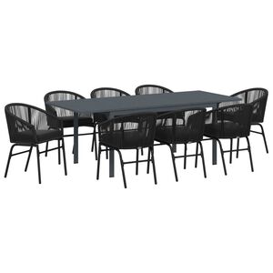 vidaXL Garten Essgruppe 9 pcs Schwarz Poly-Rattan