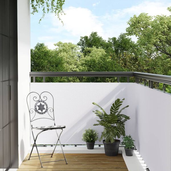 vidaXL Balkon-Sichtschutz Wei&szlig; 600x80 cm Poly Rattan