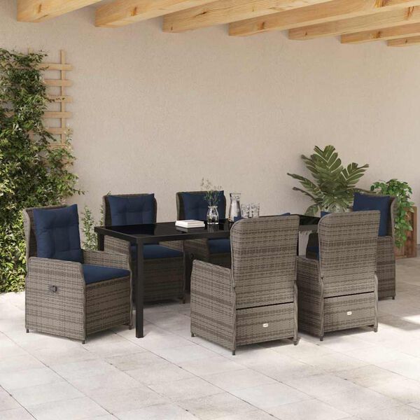 vidaXL Garten Essgruppe 7 pcs Grau Poly Rattan
