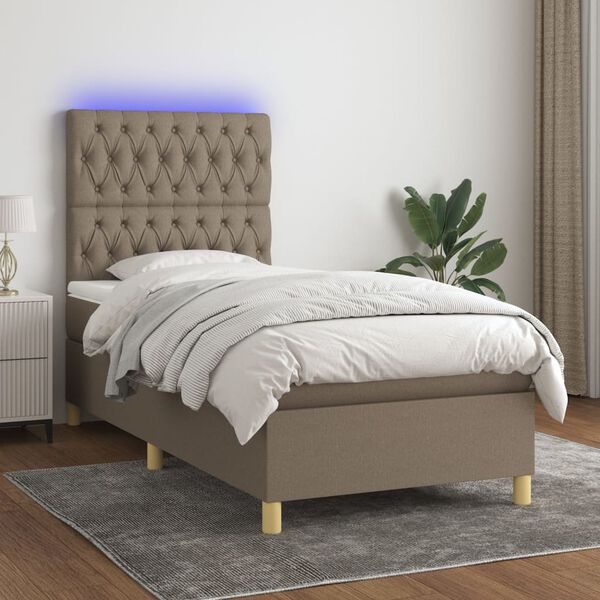 vidaXL Boxspringbett mit Matratze & LED Taupe 90x190 cm Stoff