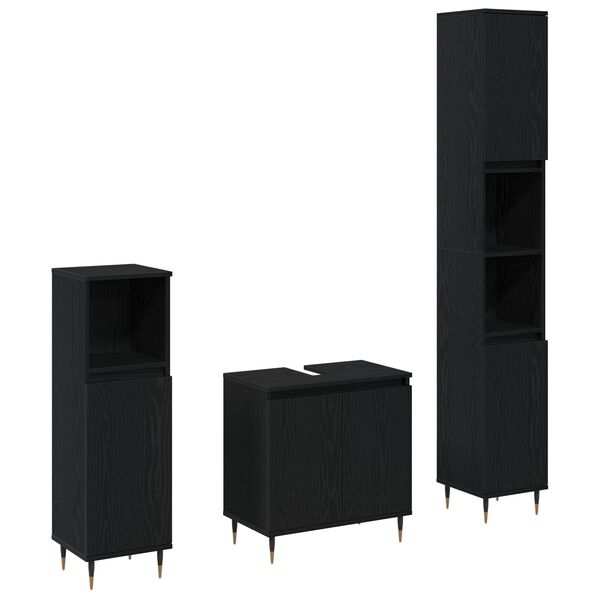 vidaXL Badezimmerm&ouml;bel-Set 3 pcs Schwarz Eichen-Optik 30 x 30 x 190 cm