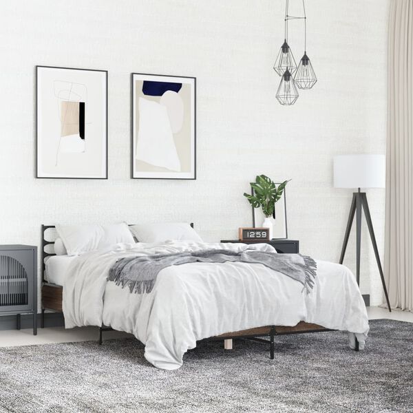 vidaXL Bettgestell Braun Eichen-Optik 140x200 cm Holzwerkstoff Metall