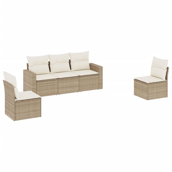 vidaXL 5-tlg. Garten-Sofagarnitur mit Kissen Beige Poly Rattan