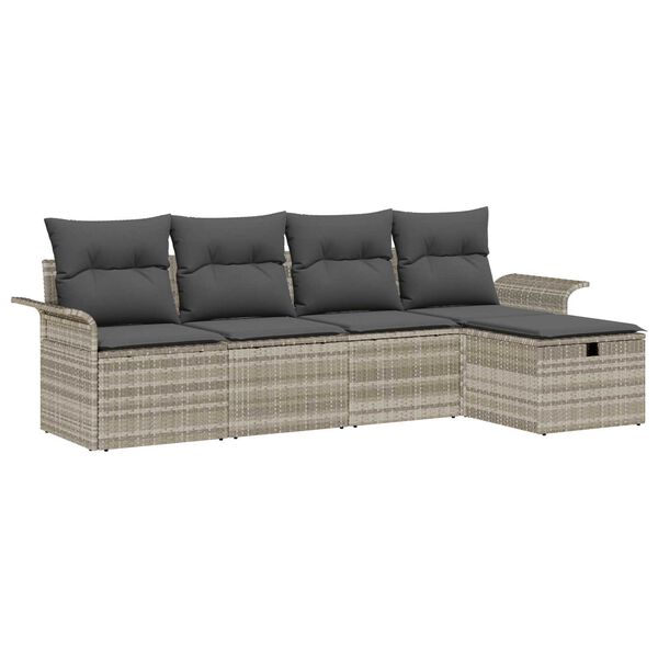 vidaXL Garten-Sofa-Set mit Kissen 5 pcs Hellgrau Poly Rattan