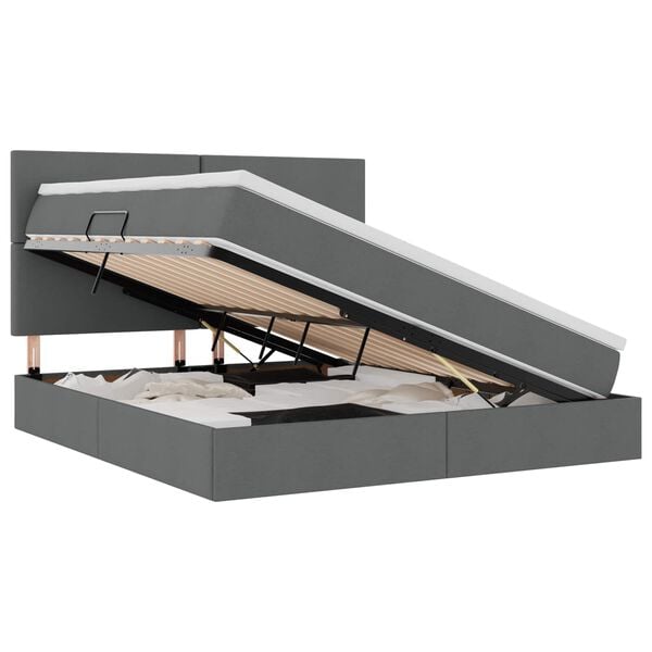 vidaXL Bett mit Stauraum und LED Dunkelgrau 160 x 200 cm Polyester