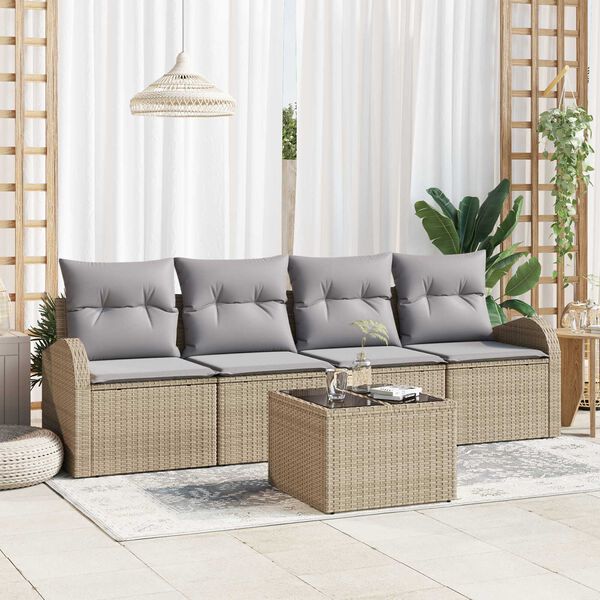 vidaXL Garten-Sofa-Set mit Kissen mit Speicher 5 pcs Beige und Grau
