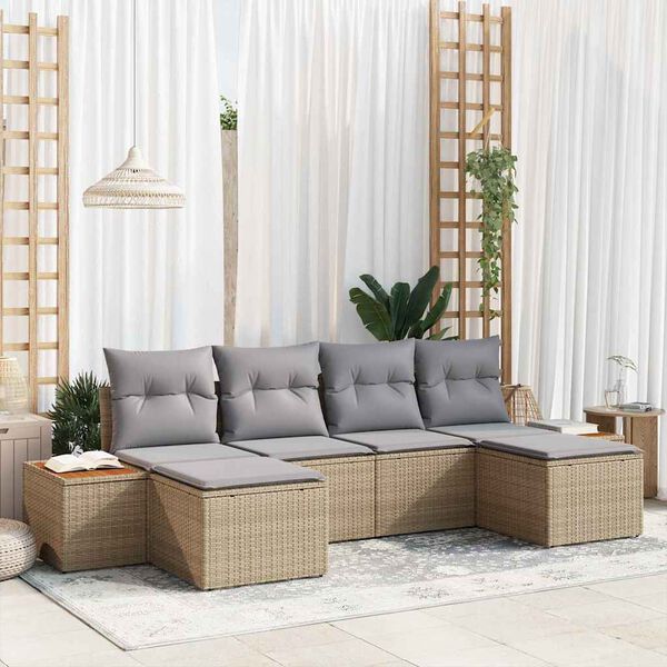 vidaXL Gartensofa-set mit Kissen 6 pcs Beige und Hellgrau Poly Rattan