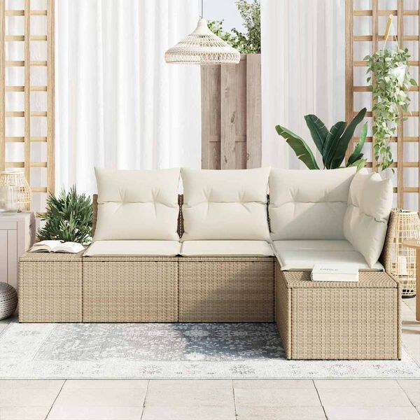 vidaXL Gartensofa-set mit Speicher 4 pcs Beige und Creme Poly-Rattan