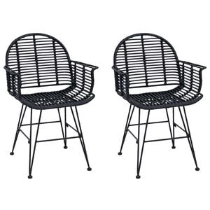vidaXL Esszimmerstuhl 2 pcs Rattan und Eisen Schwarz 57 x 55 x 85 cm