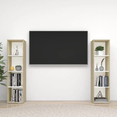 vidaXL TV-Schränke 2 Stk. Weiß Sonoma-Eiche 142,5x35x36,5cm Spanplatte